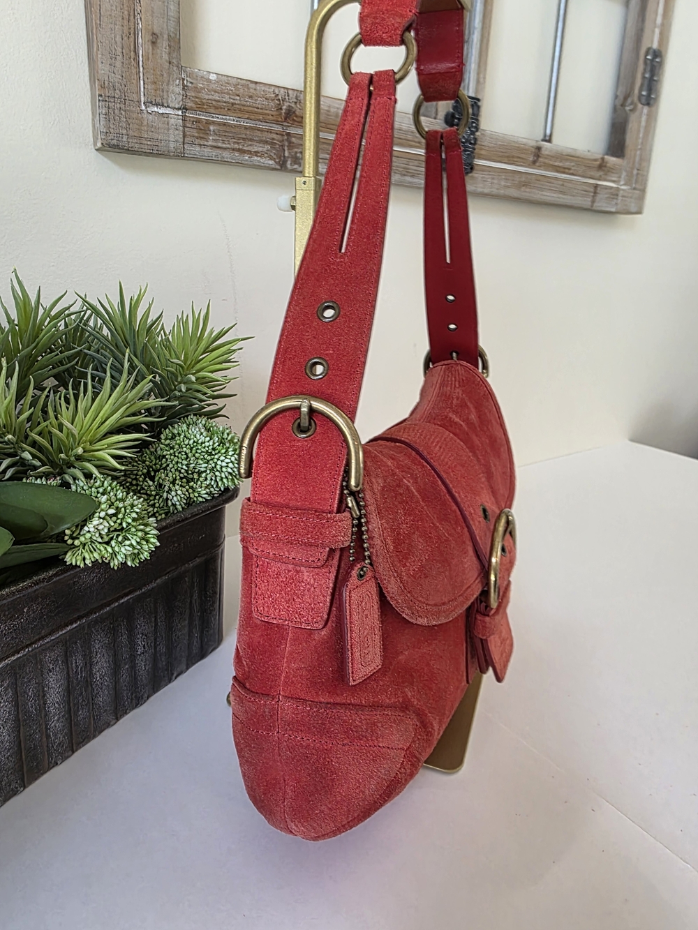 Vintage Coach Soho Large Rust Suede Buckle Flap Shoulder Bag Y2K - Picture 7 of 16